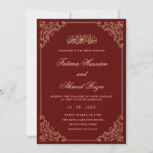 Convite Casamento Muçulmano de Script Dourado Elegante Bur