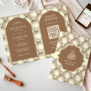 Convite Casamento Muçulmano do Código QR com Cream Brown T