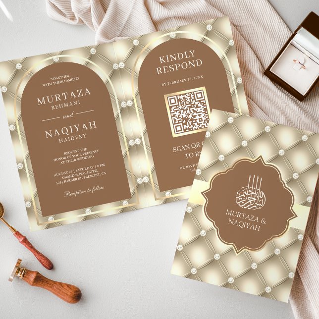 Convite Casamento Muçulmano do Código QR com Cream Brown T (Criador carregado)