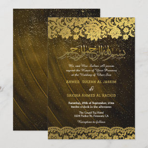 Convite Casamento Muçulmano Dourado Lace