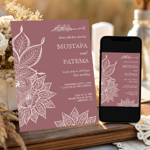 Convite Casamento Muçulmano Dusty Rosa Cream Mehndi Henna