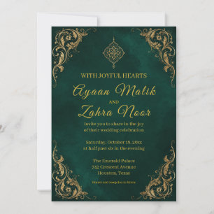 Convite Casamento Muçulmano em Ouro Verde Esmeralda