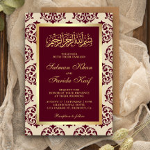 Casamento Muçulmano Faux Gold Foil Burgundy Damask