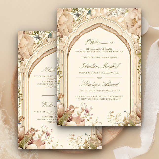 Convite Casamento Muçulmano Floral Arco Rústico Terroso Cr (Criador carregado)