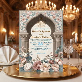 Convite Casamento Muçulmano Floral em Aquarela Elegante