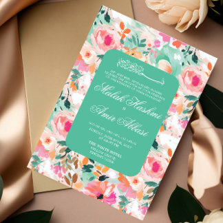 Convite Casamento Muçulmano Islâmico com Padrão Floral de