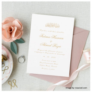 Convite Casamento Muçulmano Islâmico com Script Dourado Br