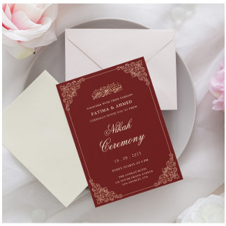 Convite Casamento Muçulmano Islâmico da Elegante Burgundy 