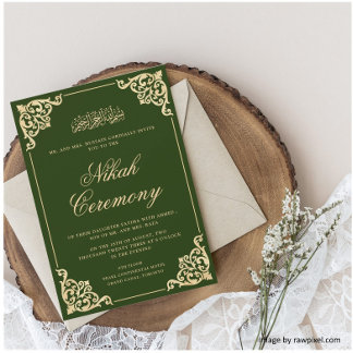 Convite Casamento Muçulmano Islâmico de Nikah Verde Elegan