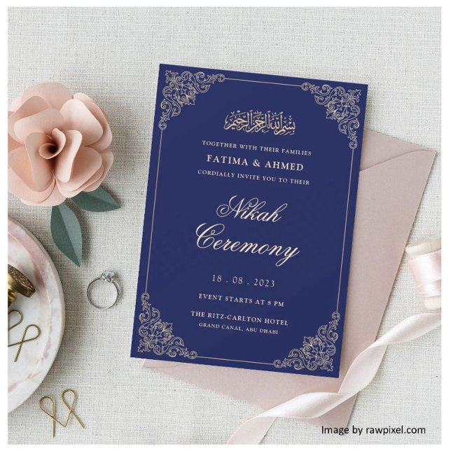 Convite Casamento Muçulmano Islâmico de Nikkah marinho Blu (Criador carregado)