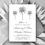 Convite Casamento Muçulmano Islâmico de Palm Trees de cinz<br><div class="desc">Convide seus convidados com este elegante convite de casamento com lindas árvores de encontros em um fundo branco. Basta adicionar os detalhes do seu evento neste modelo fácil de usar para torná-lo um convite de tipo único.</div>