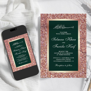 Convite Casamento Muçulmano Islâmico do Emerald, Dourado r