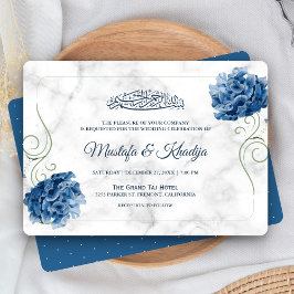 Convite Casamento Muçulmano Islâmico do Marble Floral Azul