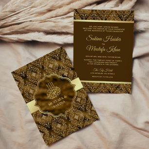 Convite Casamento Muçulmano Islâmico Dourado Damask Moss