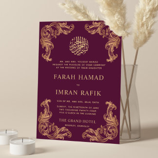 Convite Casamento Muçulmano Islâmico Dourado de Plum Vinta