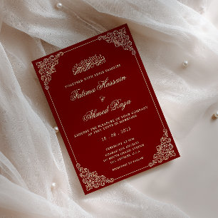 Convite Casamento Muçulmano Islâmico Dourado Nikah Burgund
