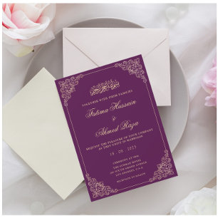 Convite Casamento Muçulmano Islâmico Dourado Nikah Purple