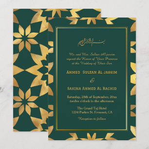 Convite Casamento Muçulmano Islâmico Verde com Ornamentado