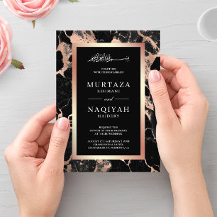Convite Casamento Muçulmano Mármore Preto Carvão Dourado R