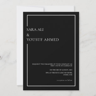 Convite Casamento Muçulmano Mínimo de Script Black Tie Mod