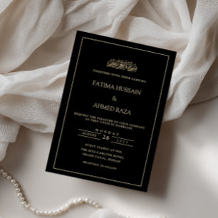 Convite Casamento Muçulmano Negro Islâmico Elegante
