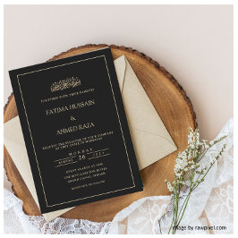 Convite Casamento Muçulmano Negro Islâmico Elegante