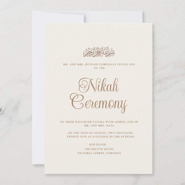 Convite Casamento Muçulmano Nikah com Script Moderno Mínim (Frente)