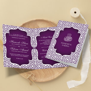 Convite Casamento Muçulmano no Estilo Persa Branco e Roxo