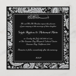 Convite Casamento muçulmano preto e branco de paisley