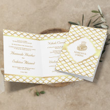 Casamento Muçulmano Quatrefoil Branco e Dourado Ma