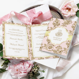 Convite Casamento Muçulmano Rosa Rústico Dourado Filigrana