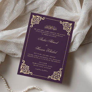 Convite Casamento Muçulmano Roxo Dourado Barroco Vitoriano