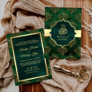 Convite Casamento Muçulmano Russo Dourado Emerald Green D