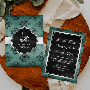Convite Casamento Muçulmano Rustic Silver Teal Black Dama