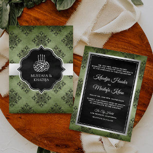 Convite Casamento Muçulmano Silver Olive Green Black Dama