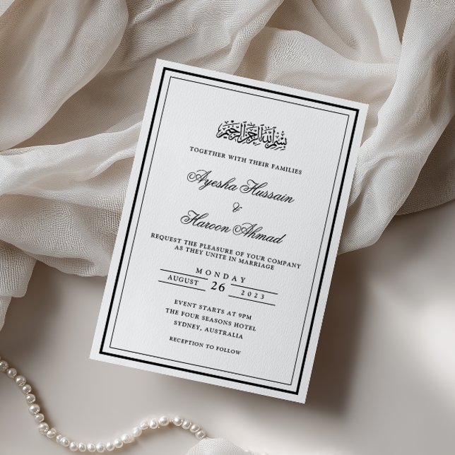Convite Casamento Muçulmano Simples com Borda Minimalista  (Criador carregado)