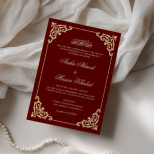 Convite Casamento Muçulmano Vermelho Borgonha Barroco Vint