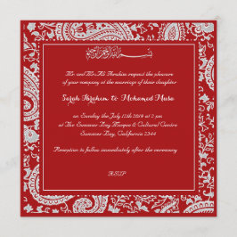 Convite Casamento muçulmano vermelho e branco de paisley