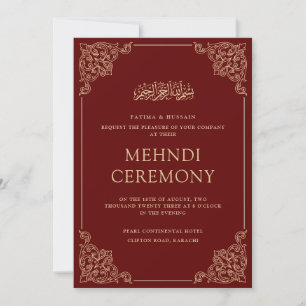 Convite Casamento Muçulmano Vermelho Islâmico Mehndi Burgu