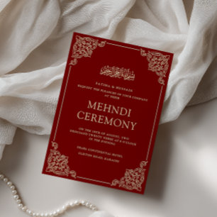 Convite Casamento Muçulmano Vermelho Islâmico Mehndi Burgu