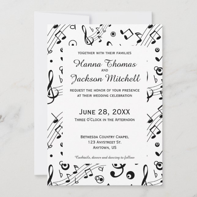Convite Casamento Musical de Notas de Música (Frente)