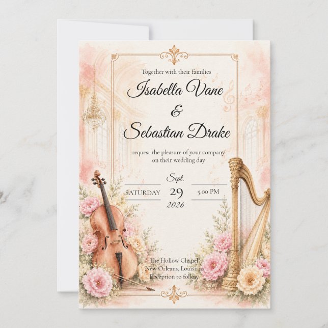 Convite Casamento Musical Elegante Casamento  (Frente)