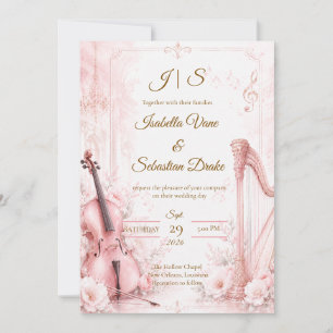 Convite Casamento Musical Elegante Rosa