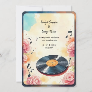 Convite casamento musical floral com aquarela