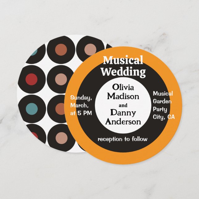 Convite Casamento Musical Único de Vinil Retro Vintage (Frente/Verso)