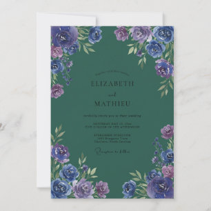 Convite Casamento Muted Eucalyptus Ranunculus Azul Teal Âm