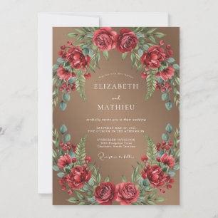 Convite Casamento Muted Eucalyptus Ranunculus Carmesim Beg