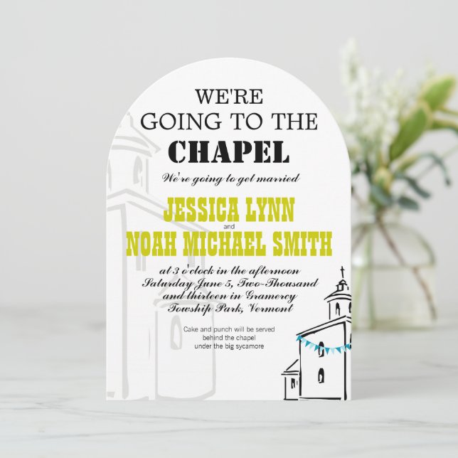 Convite Casamento na Capela Vintage Moderno (Em pé/Frente)
