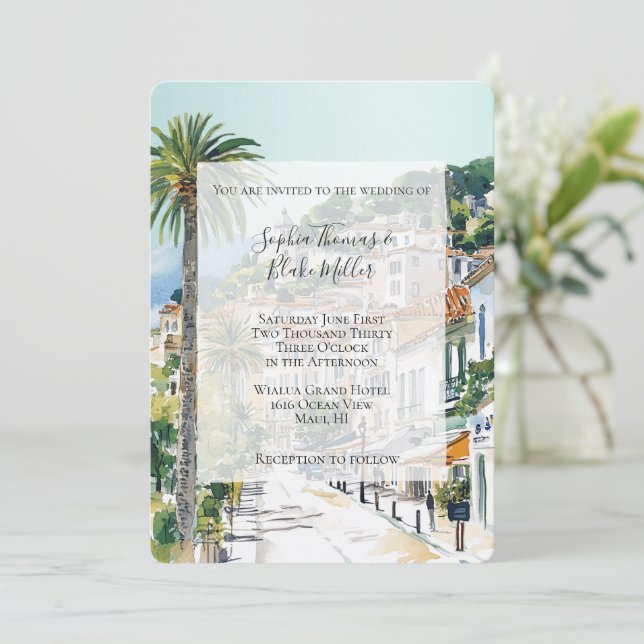 Convite Casamento na Cidade Costeira da Praia da Riviera F (Em pé/Frente)