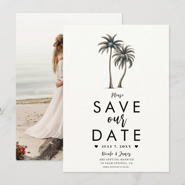 Convite Casamento na Costa com Palmeira Tropical - Salve a (Frente/Verso)